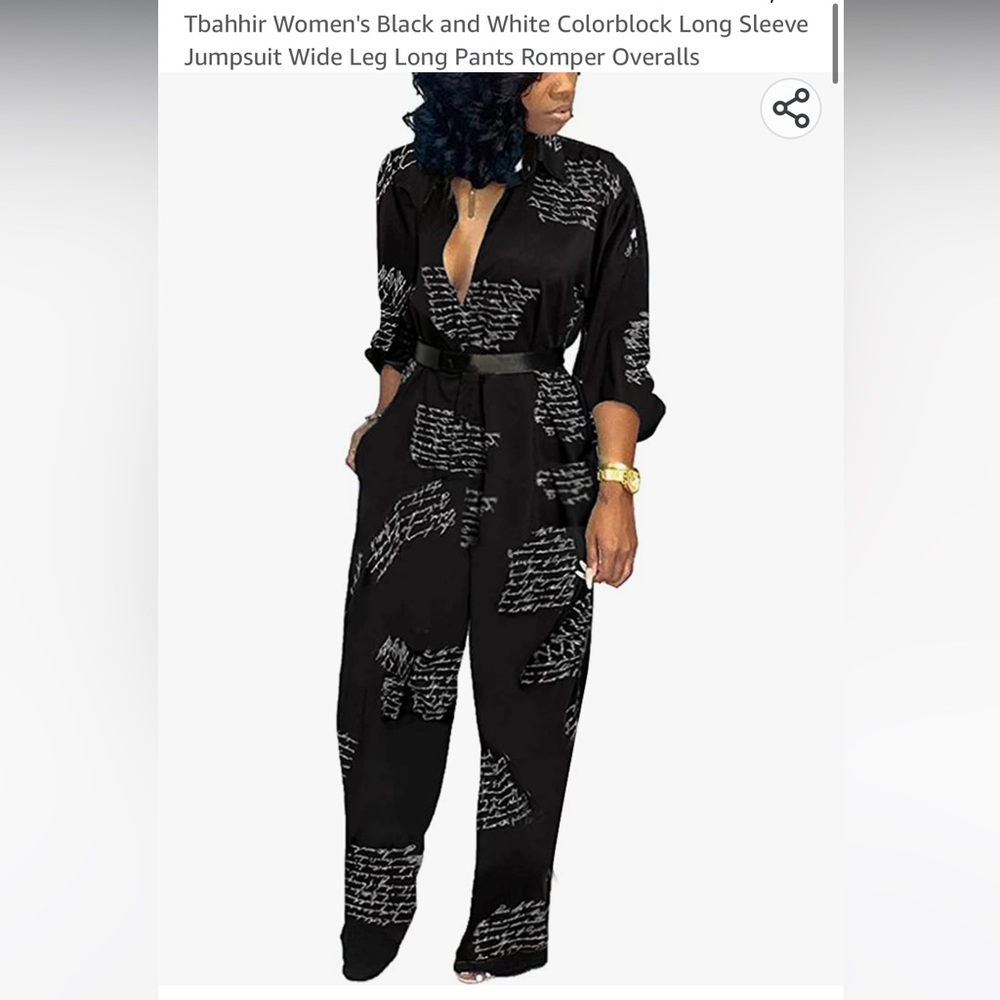 Letter script black white jumpsuit sophisticated trendy XXL - Picture 2 of 7
